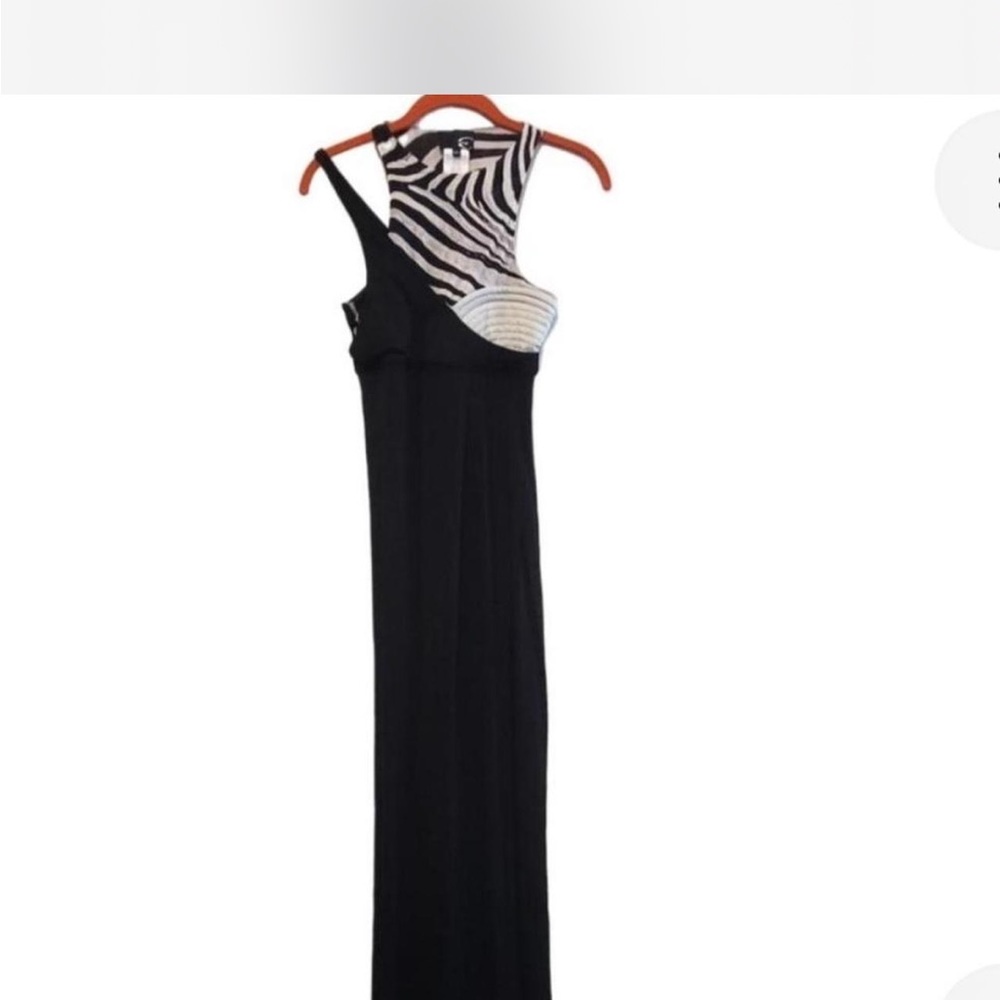 Roberto Cavalli Black Maxi Dress with Zebra and Cream Bodice
